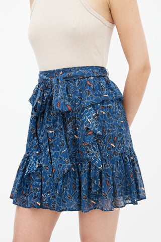 Ulla Johnson Navy 
Multi Print Ruffle Belted Skirt