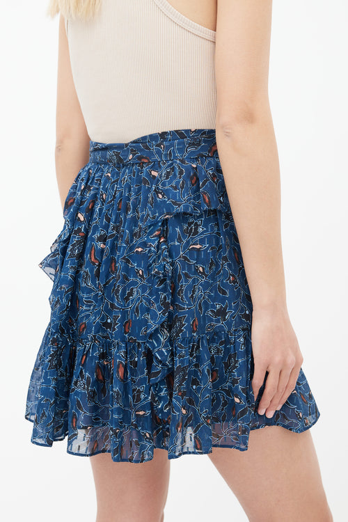 Ulla Johnson Navy 
Multi Print Ruffle Belted Skirt