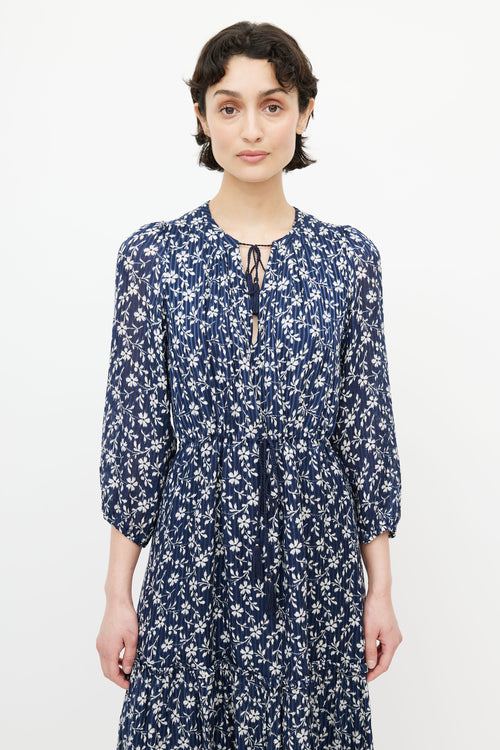 Ulla Johnson Navy 
White Floral Tassel Dress