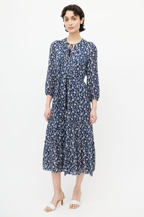 Ulla Johnson Navy 
White Floral Tassel Dress