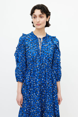 Ulla Johnson Blue 
Multicolour Floral Ruffled Dress