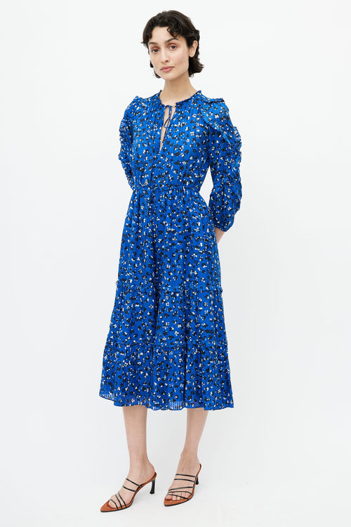 Ulla Johnson Blue 
Multicolour Floral Ruffled Dress