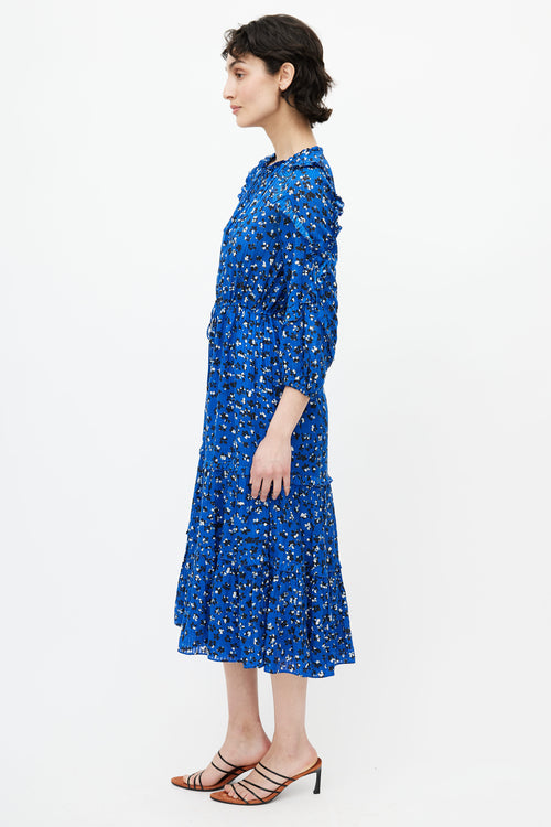 Ulla Johnson Blue 
Multicolour Floral Ruffled Dress