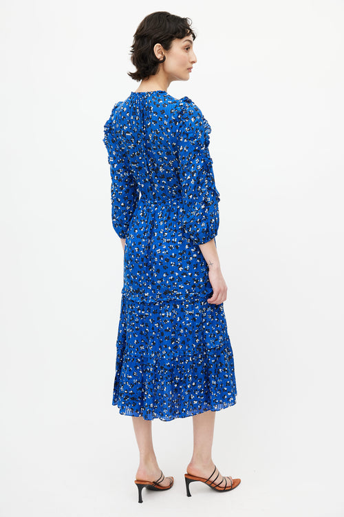 Ulla Johnson Blue 
Multicolour Floral Ruffled Dress