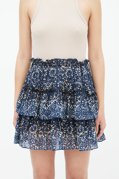 Ulla Johnson Navy 
White Tiered Tassel Skirt