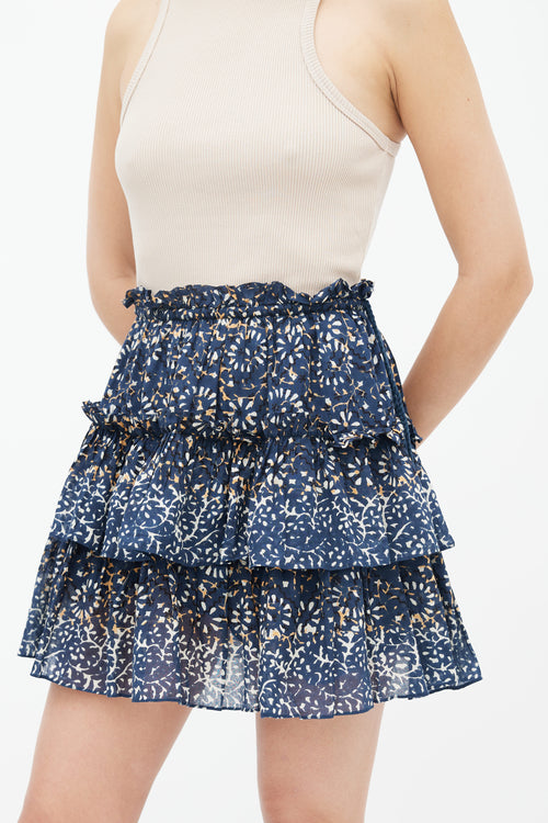 Ulla Johnson Navy 
White Tiered Tassel Skirt