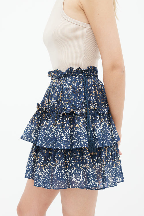 Ulla Johnson Navy 
White Tiered Tassel Skirt