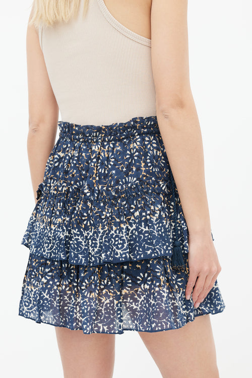 Ulla Johnson Navy 
White Tiered Tassel Skirt