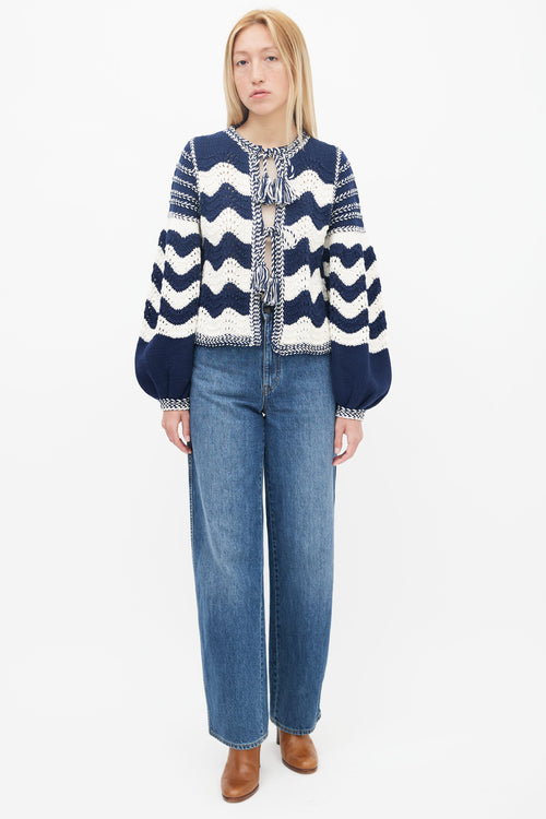 Ulla Johnson Navy 
White Wave Knit Yesenia Cardigan