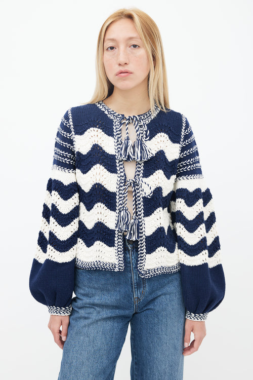 Ulla Johnson Navy 
White Wave Knit Yesenia Cardigan