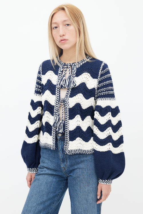 Ulla Johnson Navy 
White Wave Knit Yesenia Cardigan