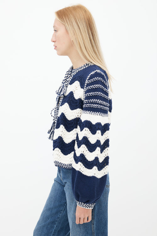 Ulla Johnson Navy 
White Wave Knit Yesenia Cardigan