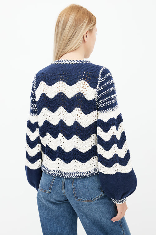 Ulla Johnson Navy 
White Wave Knit Yesenia Cardigan