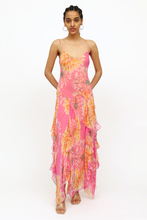 VSP Archive Pink 
Orange Floral Flutter Dress