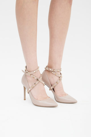 Valentino Beige Leather Rockstud Wrap Pump