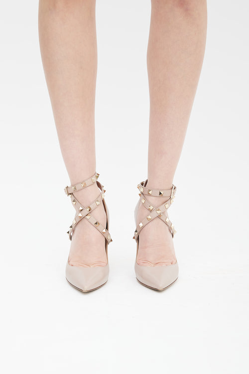 Valentino Beige Leather Rockstud Wrap Pump