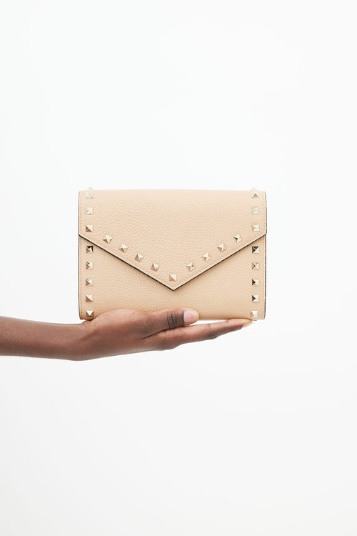 Valentino Beige Leather 
Gold Rockstud Shoulder Bag