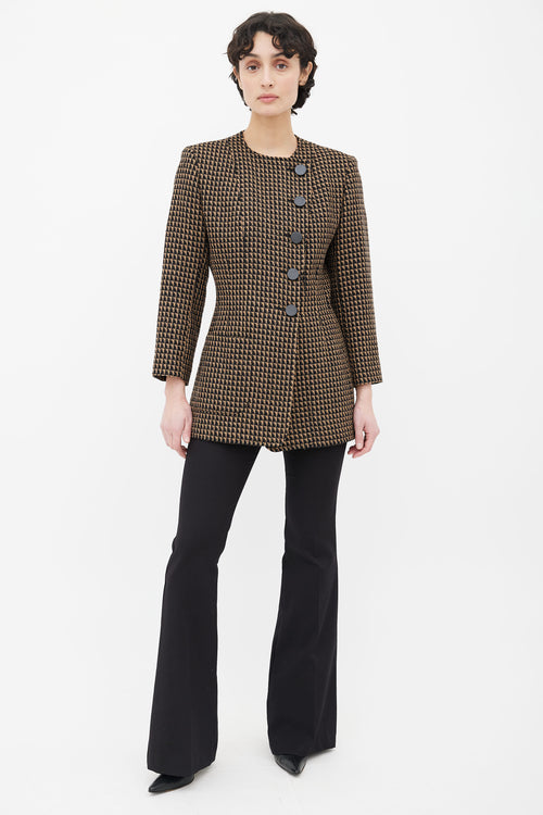 Valentino Black 
Brown Triangle Pattern Structured Collarless Blazer