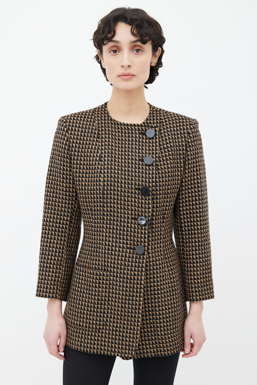 Valentino Black 
Brown Triangle Pattern Structured Collarless Blazer