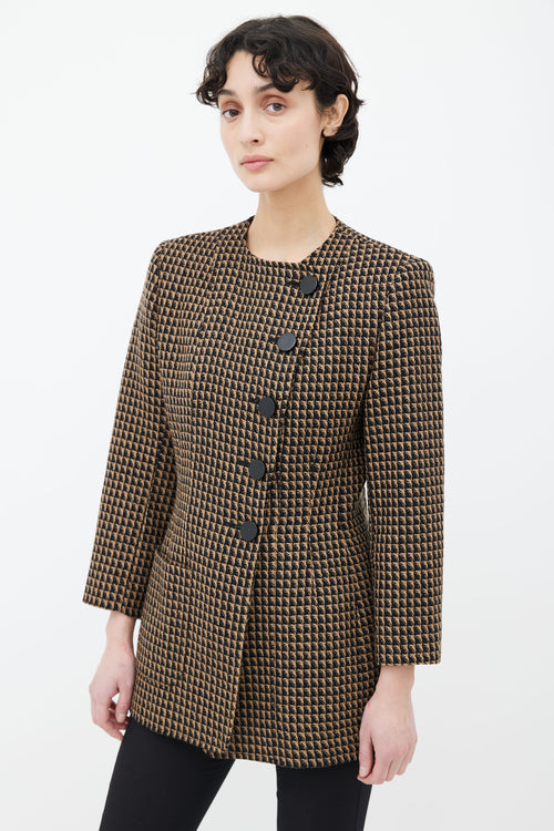 Valentino Black 
Brown Triangle Pattern Structured Collarless Blazer