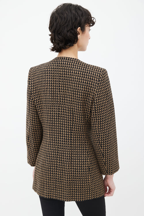 Valentino Black 
Brown Triangle Pattern Structured Collarless Blazer