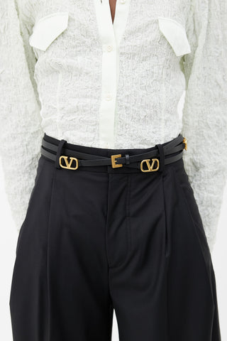 Valentino Black 
Gold Slim Logo Wrap Belt