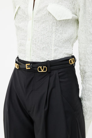 Valentino Black 
Gold Slim Logo Wrap Belt