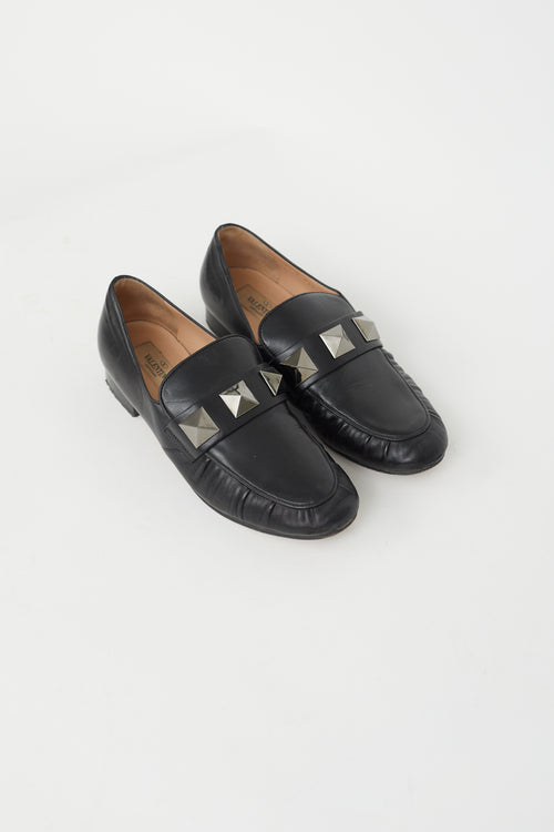 Valentino Black Leather Rock Stud Loafer