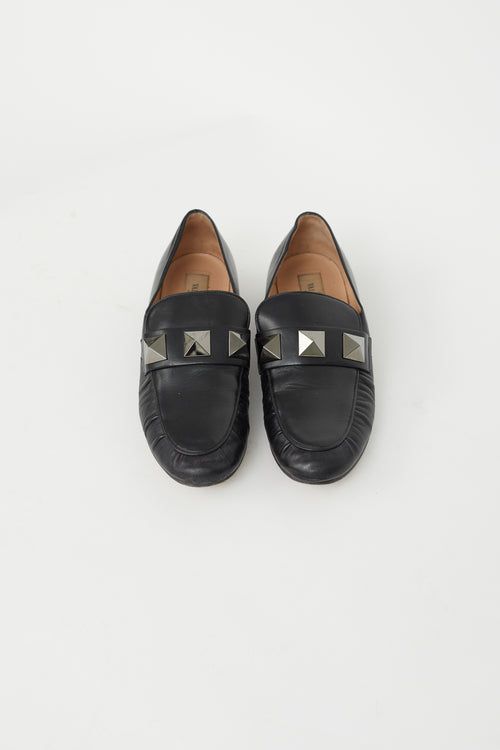 Valentino Black Leather Rock Stud Loafer