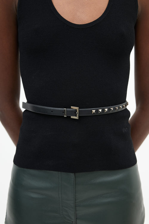 Valentino Black Leather Rockstud Belt