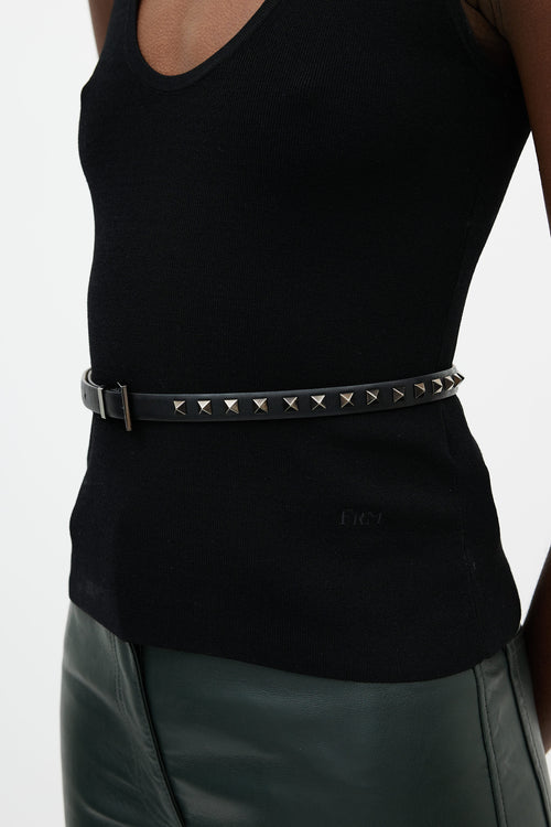 Valentino Black Leather Rockstud Belt