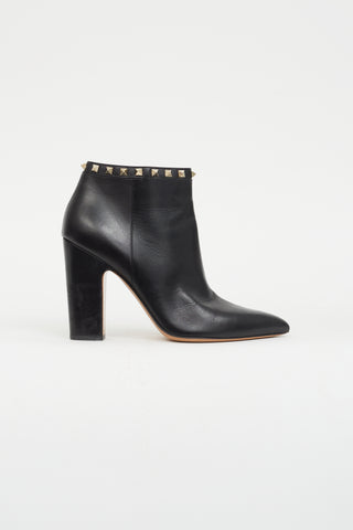 Valentino Black Leather Rockstud Ankle Boot