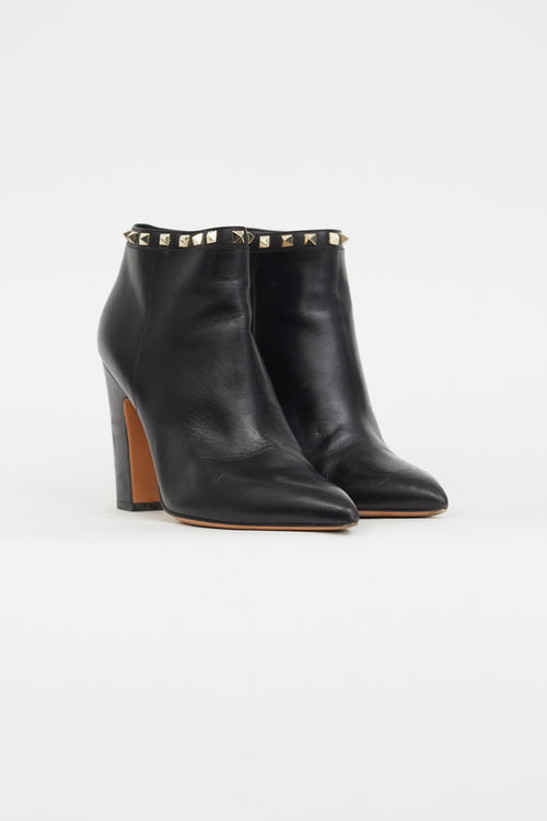 Valentino Black Leather Rockstud Ankle Boot