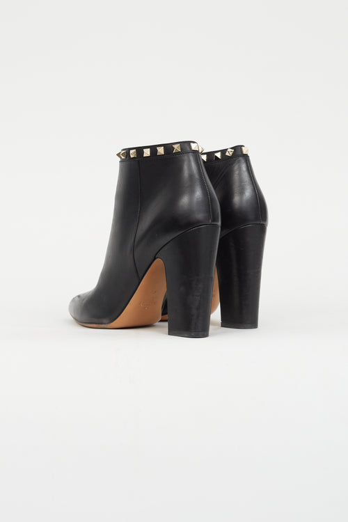 Valentino Black Leather Rockstud Ankle Boot