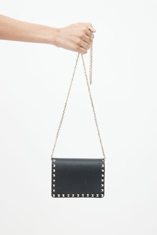 Valentino Black Leather 
Gold Rockstud Shoulder Bag