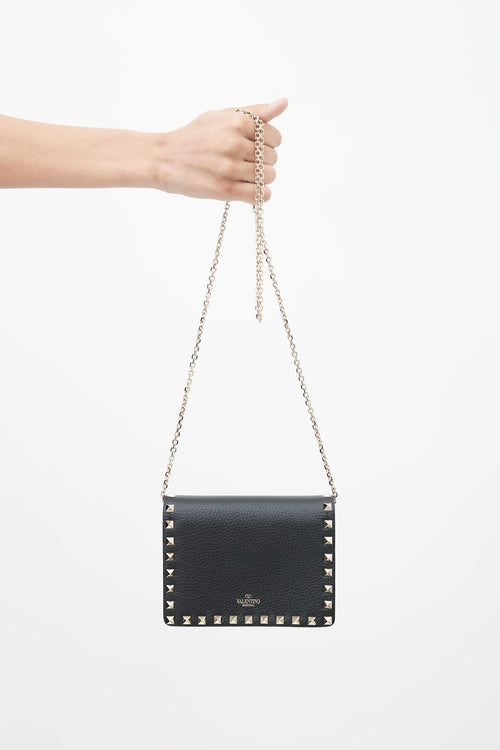 Valentino Black Leather 
Gold Rockstud Shoulder Bag