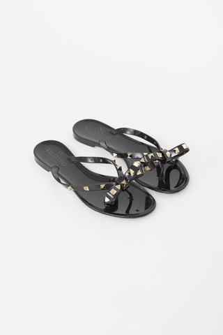 Valentino Black Rockstud Bow Flip Flop