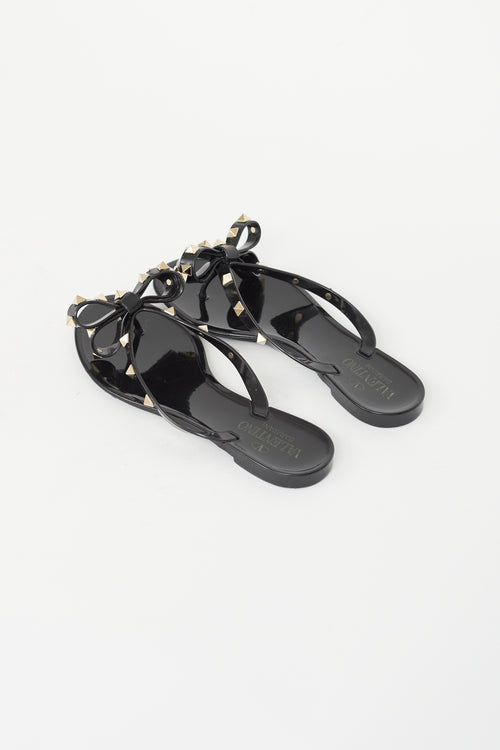 Valentino Black Rockstud Bow Flip Flop