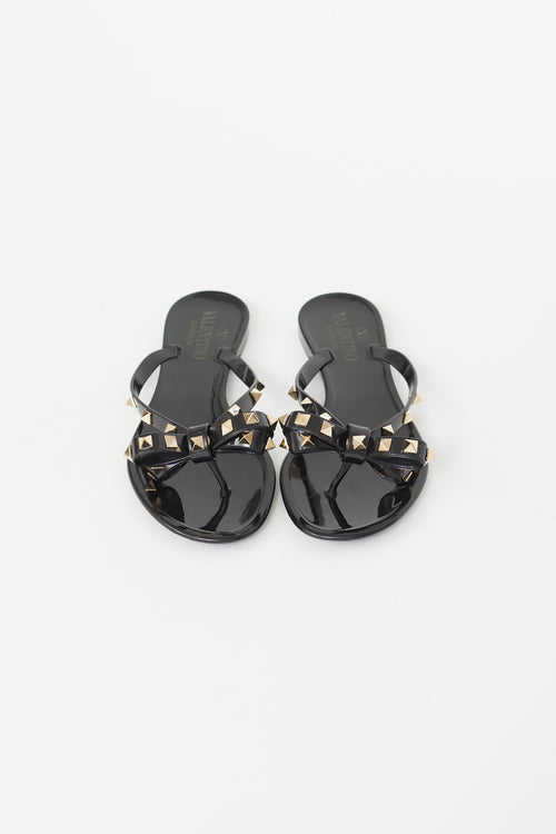 Valentino Black Rockstud Bow Flip Flop