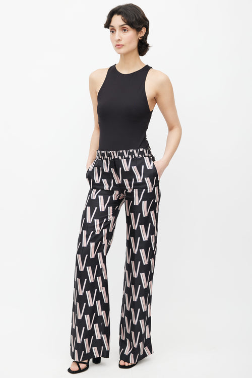 Valentino Black 
Pink V Print Silk Trouser