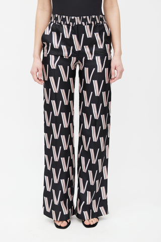 Valentino Black 
Pink V Print Silk Trouser