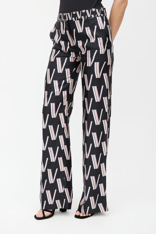 Valentino Black 
Pink V Print Silk Trouser