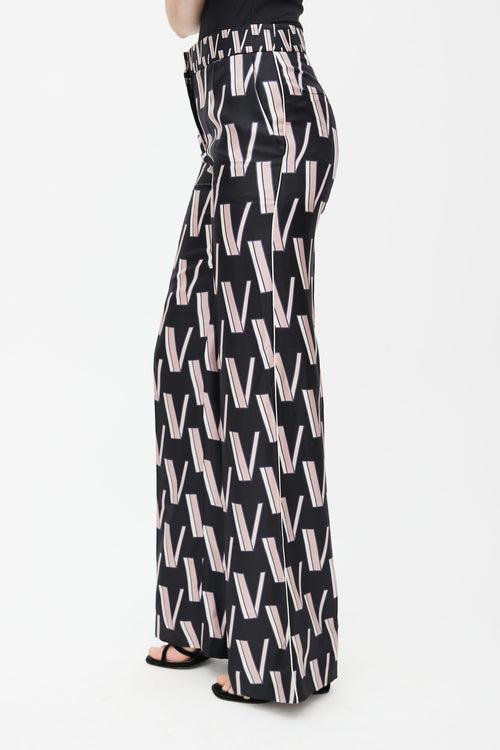 Valentino Black 
Pink V Print Silk Trouser