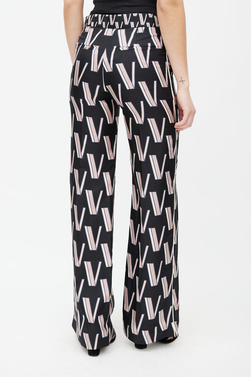 Valentino Black 
Pink V Print Silk Trouser