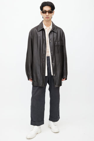 Valentino Brown Leather Long Jacket