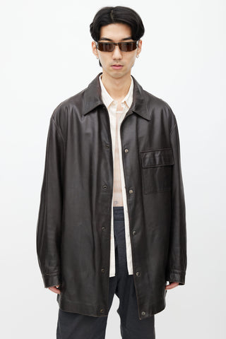 Valentino Brown Leather Long Jacket