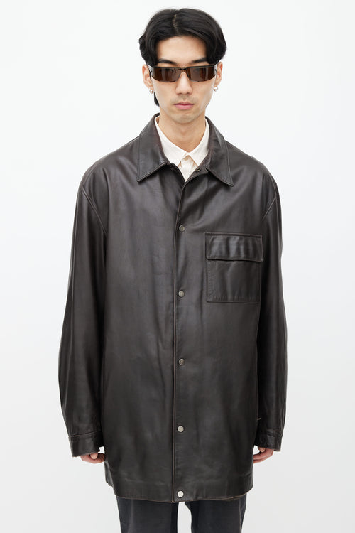 Valentino Brown Leather Long Jacket