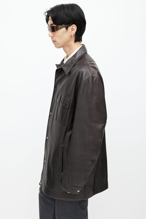 Valentino Brown Leather Long Jacket