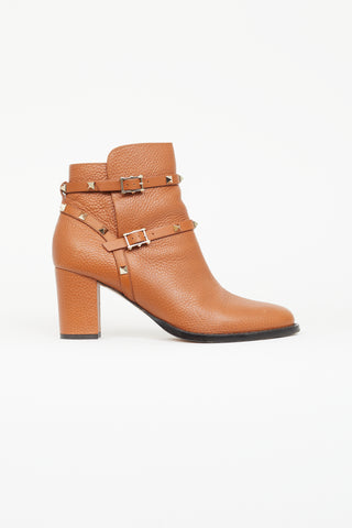 Valentino Brown Leather Rockstud Ankle Boot