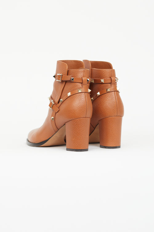 Valentino Brown Leather Rockstud Ankle Boot